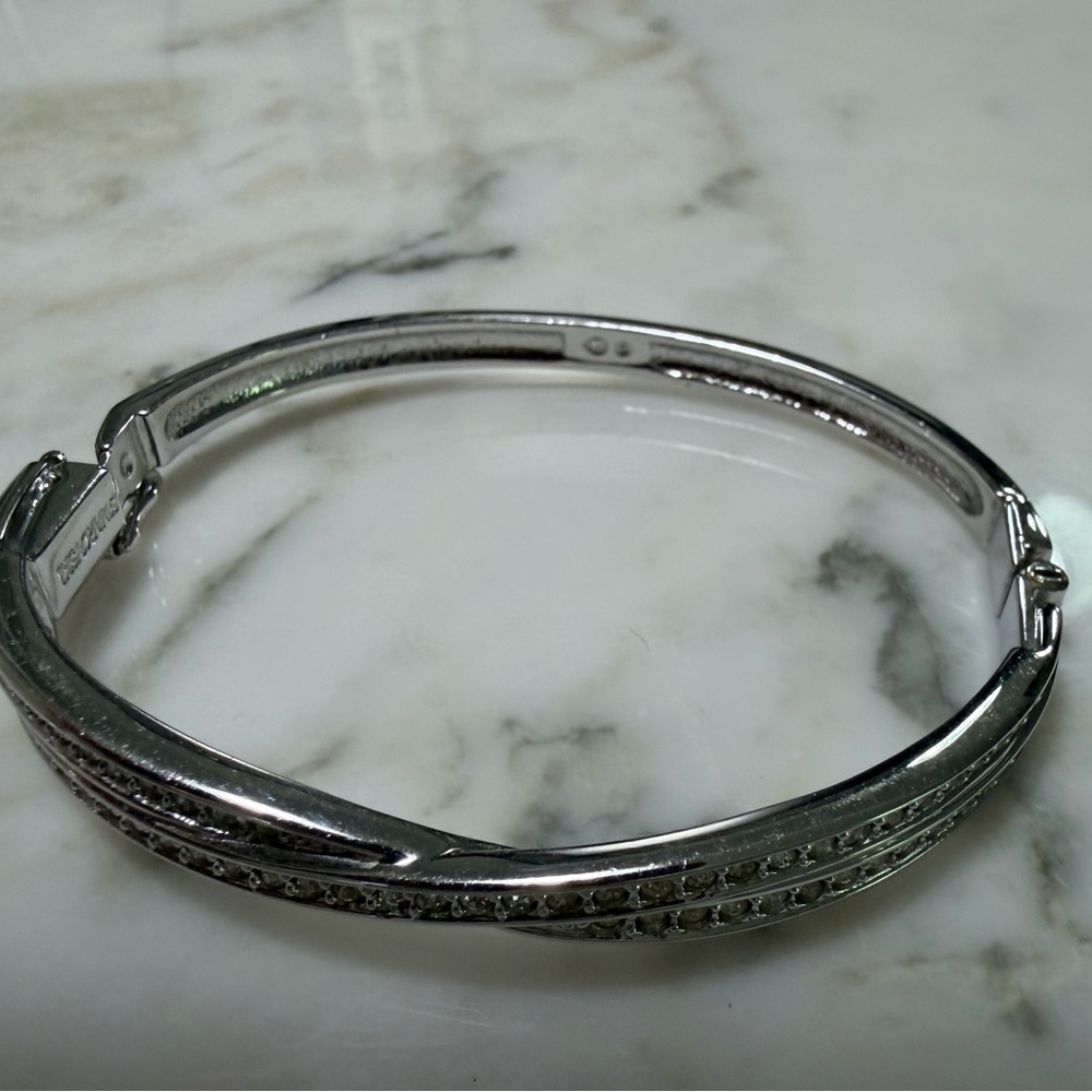 Swarovski Silver Crystal Pavé Twist Bangle Bracelet
